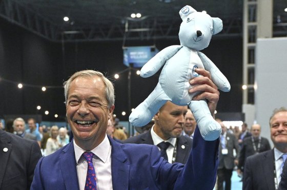 Britain's Reform UK party leader Nigel Farage at the party's annual conference in September 2025.(Thomas Krych / The Associated Press files)