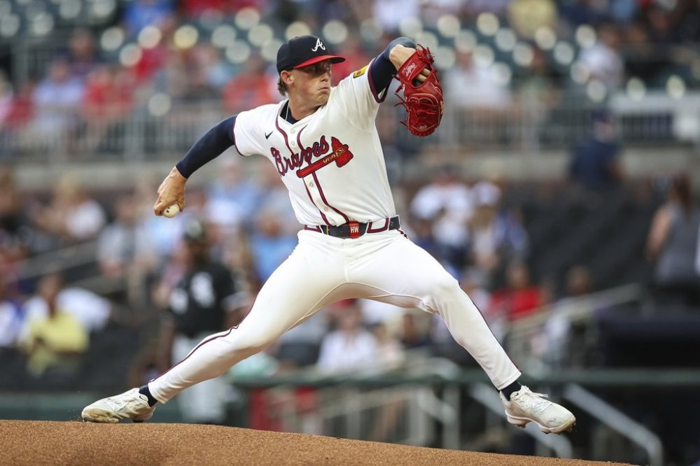 Atlanta Braves pitcher Hurston Waldrep delivers in the first inning of a baseball game against the Chicago White Sox, Wednesday, Aug. 20, 2025, in Atlanta. (AP Photo/Colin Hubbard)