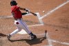 Cleveland Guardians' Steven Kwan hits a single during the fourth inning of a baseball game against the Atlanta Braves, Sunday, Aug. 17, 2025, in Cleveland. (AP Photo/David Dermer)