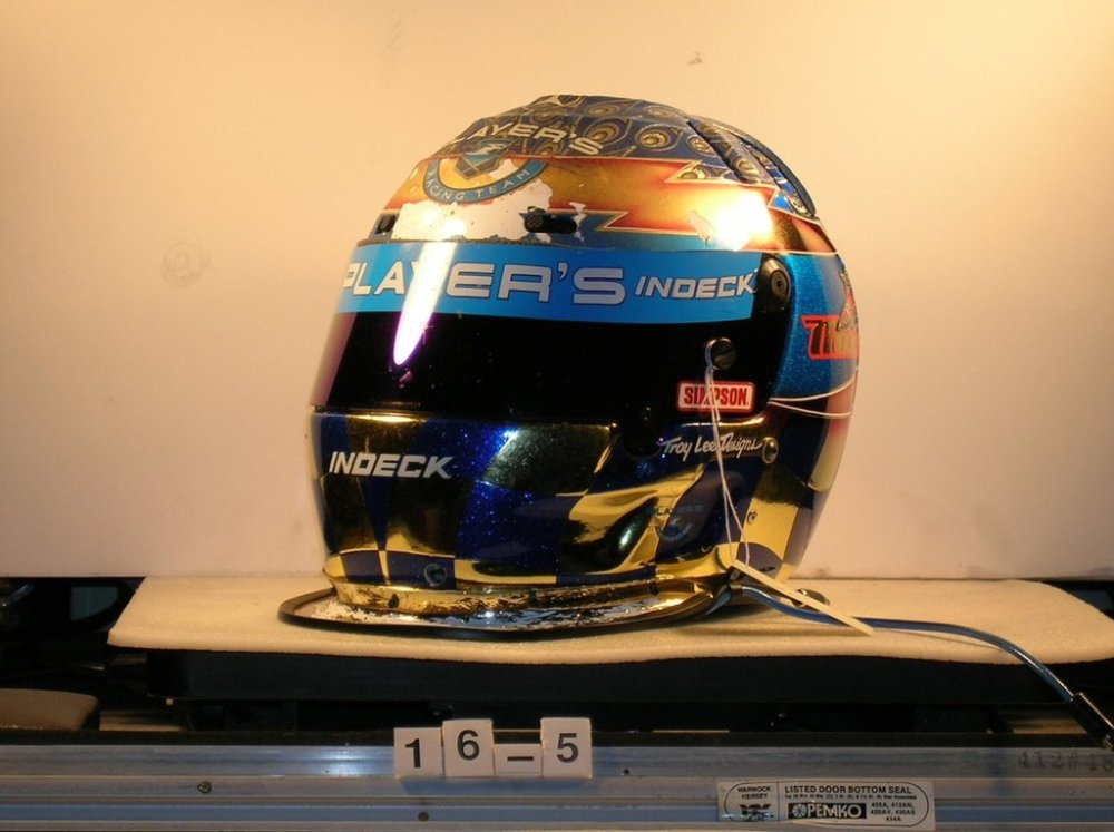 A racing helmet worn by late IndyCar driver Greg Moore is shown in a file photo. The helmet was stolen from the BC Sports Hall of Fame Wednesday, the museum says.
THE CANADIAN PRESS/handout -The BC Sports Hall of Fame (Mandatory Credit)