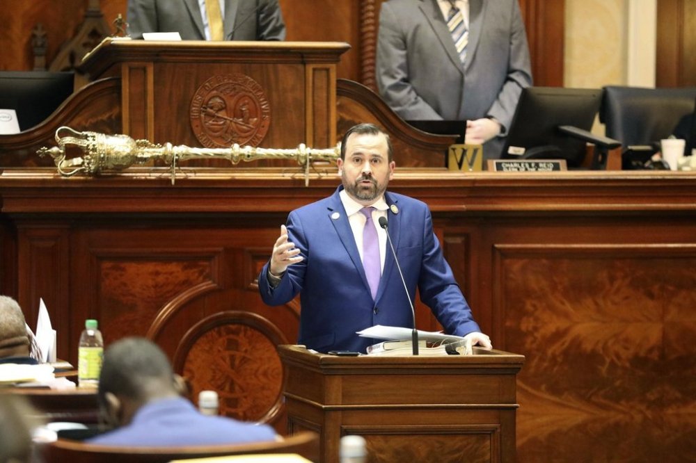 FILE - South Carolina Rep. Neal Collins, R-Easley, speaks against an education voucher bill on April 26, 2023, in Columbia, S.C. (AP Photo/Jeffrey Collins, file)