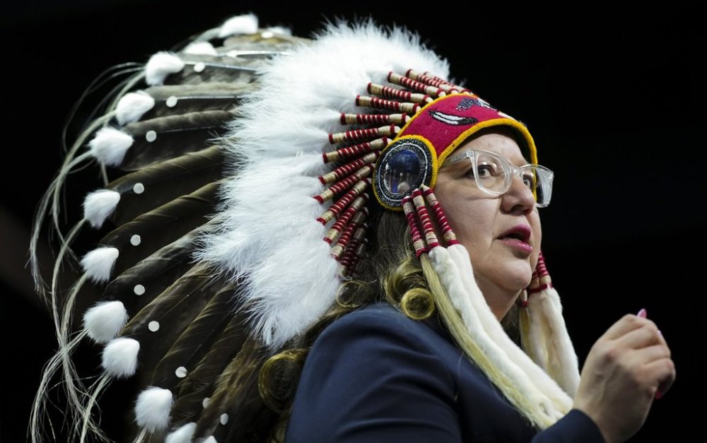 The Assembly of First Nations' annual general assembly began Wednesday in Winnipeg. Assembly of First Nations (AFN) National Chief Cindy Woodhouse Nepinak speaks during a news conference on Parliament Hill in Ottawa on Wednesday, May 28, 2025. THE CANADIAN PRESS/Sean Kilpatrick