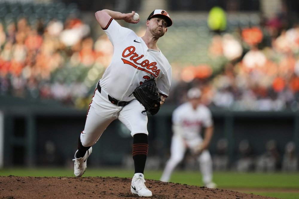 Baltimore Orioles starting pitcher Kyle Bradish delivers during the second inning of a baseball game against the Boston Red Sox, Tuesday, Aug. 26, 2025, in Baltimore. (AP Photo/Stephanie Scarbrough)