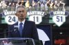 Former Seattle Mariners right fielder Ichiro Suzuki speaks during his jersey retirement ceremony on Saturday, Aug. 9, 2025, before a baseball game between the Mariners and the Tampa Bay Rays in Seattle. (AP Photo/Lindsey Wasson)