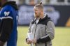 Injured Winnipeg Blue Bombers linebacker Adam Bighill watches on the sidelines during practice in Hamilton, Ont., Thursday, Nov. 16, 2023. Winnipeg Blue Bombers will play the Montreal Alouettes in the 110th Grey Cup on Sunday. THE CANADIAN PRESS/Nick Iwanyshyn