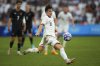 FILE - United States' Paxten Aaronson plays the ball during the men's Group A soccer match between New Zealand and the United States at the Velodrome stadium, during the 2024 Summer Olympics, July 27, 2024, in Marseille, France. (AP Photo/Daniel Cole, File)