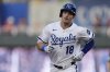 Kansas City Royals' Mike Yastrzemski runs the bases after hitting a solo home run during the first inning of a baseball game against the Texas Rangers, Monday, Aug. 18, 2025, in Kansas City, Mo. (AP Photo/Charlie Riedel)