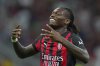 AC Milan's Rafael Leao celebrates after scoring the opening goal during the round of 64 of the Italian Cup soccer match between Milan and Bari, at San Siro Stadium in Milan, Italy, Sunday, Aug. 17, 2025. (Spada/LaPresse via AP)