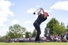Tyrrell Hatton, of Legion XIII, hits from the first tee during the final round of LIV Golf Team Championship Michigan at The Cardinal at Saint John's, Sunday, Aug. 24, 2025, in Plymouth, Mich. (Pedro Salado/LIV Golf via AP)