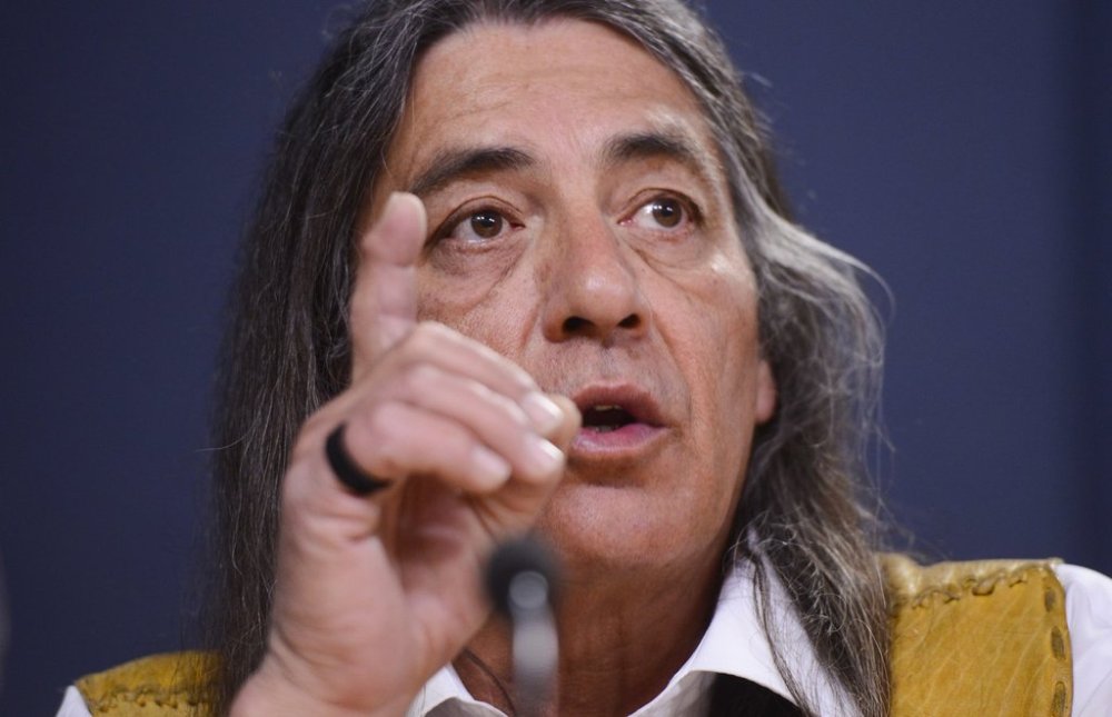 Mohawk Council of Kanesatake grand chief Serge Otsi Simon speaks at a press conference in Ottawa, on Tuesday, Feb. 18, 2020. THE CANADIAN PRESS/Sean Kilpatrick