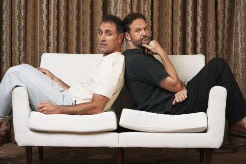 Michael Angelo Covino, left, director/co-screenwriter of the comedy film 