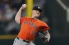 Houston Astros starting pitcher Hunter Brown throws to the Texas Rangers in the first inning of a baseball game Saturday, Sept. 6, 2025, in Arlington, Texas. (AP Photo/Tony Gutierrez)