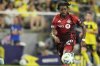 Toronto FC midfielder Deybi Flores (20) plays during the first half of an MLS soccer match against Nashville SC, Saturday, July 19, 2025, in Nashville, Tenn. (AP Photo/George Walker IV)