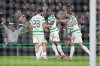 Celtic's Kelechi Iheanacho, center, celebrates scoring during the Europa League soccer match between Celtic and Braga at Celtic Park, Glasgow, Scotland, Thursday Oct. 2, 2025. (Andrew Milligan/PA via AP)