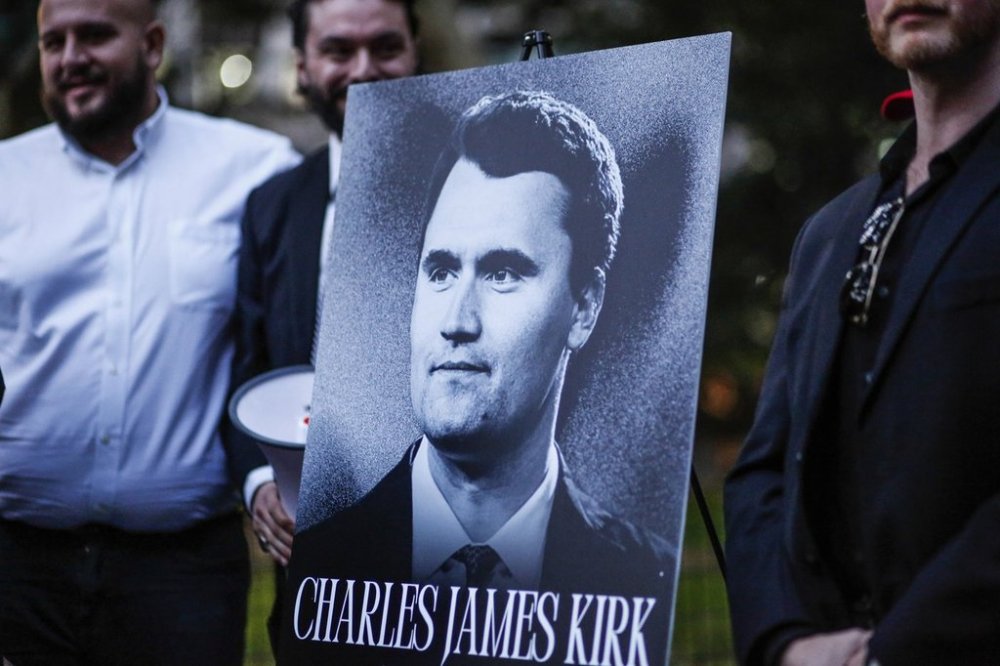 The New York Young Republicans Club holds a vigil for Turning Point USA CEO and co-founder Charlie Kirk at Madison Square Park on Friday, Sept. 12, 2025, in New York. (AP Photo/Kena Betancur)