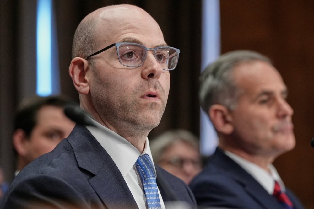 Stephen Miran testifies during a Senate Banking Committee hearing on his nomination to be a member of the Board of Governors of the Federal Reserve System, on Capitol Hill Thursday, Sept. 4, 2025, in Washington. (AP Photo/Mariam Zuhaib)