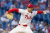 Philadelphia Phillies starting pitcher Jesus Luzardo throws during the first inning of a baseball game against the Miami Marlins, Wednesday, Sept. 24, 2025, in Philadelphia. (AP Photo/Laurence Kesterson)