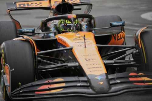 McLaren driver Lando Norris of Britain in action during the Azerbaijan Formula One Grand Prix in Baku, Azerbaijan, Sunday, Sept. 21, 2025. (AP Photo/Darko Bandic)