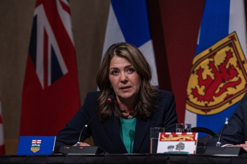 Premier of Alberta Danielle Smith speaks to media following the First Minister’s Meeting in Saskatoon, Sask., Monday, June 2, 2025. THE CANADIAN PRESS/Liam Richards