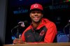 Cincinnati Reds starting pitcher Hunter Greene speaks during a news conference prior to baseball practice Monday, Sept. 29, 2025, in Los Angeles ahead of the Wild Card Series between the Los Angeles Dodgers and the Reds. (AP Photo/Mark J. Terrill)