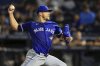 Toronto Blue Jays pitcher José Berríos throws against the Tampa Bay Rays during the first inning of a baseball game Tuesday, Sept. 16, 2025, in Tampa, Fla. (AP Photo/Mike Carlson)