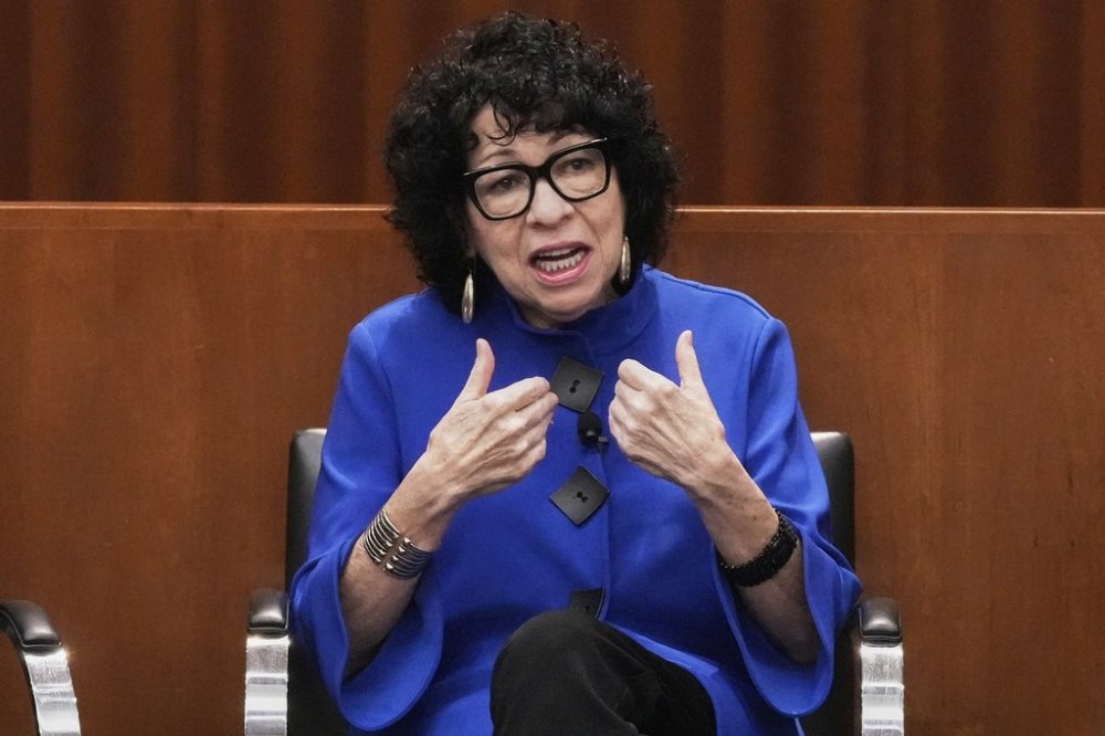 Supreme Court Justice Sonia Sotomayor speaks at the New York Law School's Constitution and Citizen Day Summit, in New York, Tuesday, Sept. 16, 2025. (AP Photo/Richard Drew)