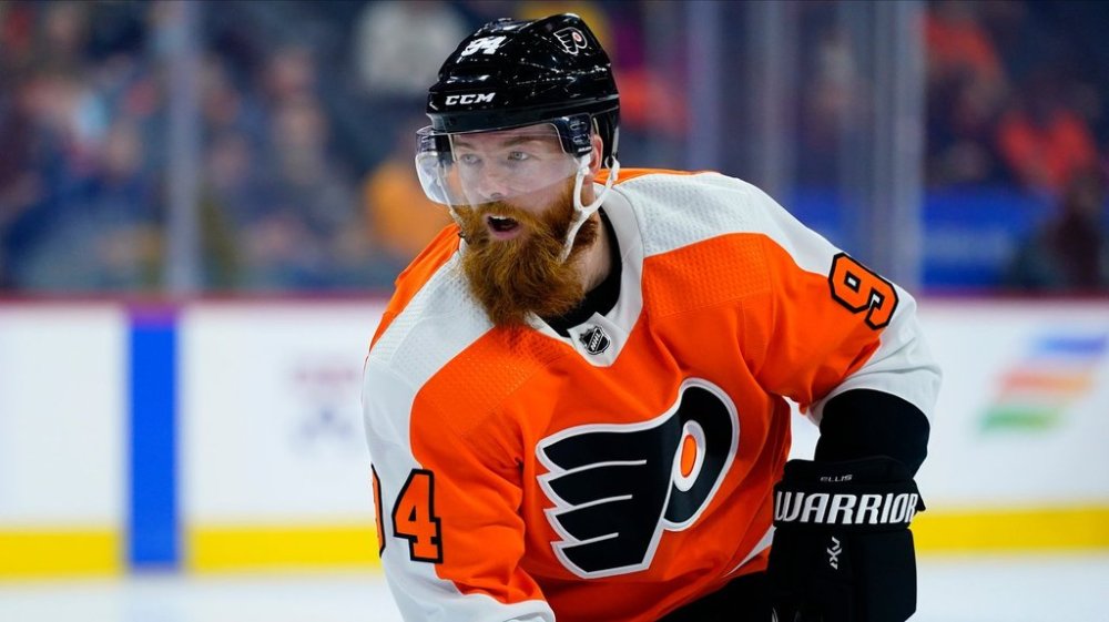 FILE - Philadelphia Flyers' Ryan Ellis plays during an NHL hockey game, Oct. 15, 2021, in Philadelphia. (AP Photo/Matt Slocum, File)