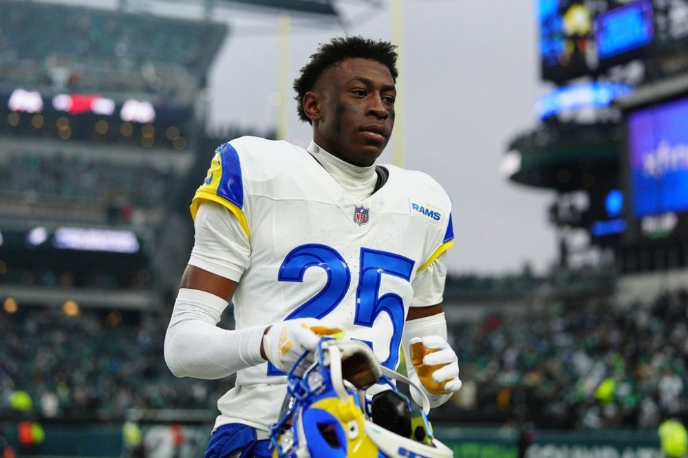 FILE - Los Angeles Rams' Emmanuel Forbes Jr. in action during an NFL football NFC divisional playoff game against the Philadelphia Eagles, Jan. 19, 2025, in Philadelphia. (AP Photo/Derik Hamilton, File)