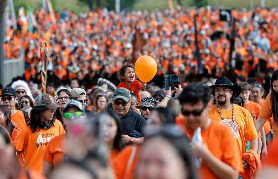 People take part in the Orange Shirt Healing Walk and Powwow in Winnipeg on Tuesday, September 30. (John Woods / Free Press)