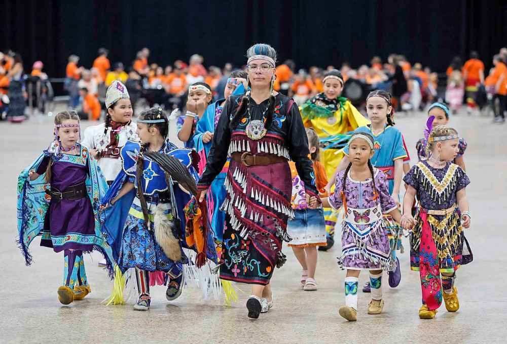 Dancers at the powwow at the RBC Convention Centre Tuesday,