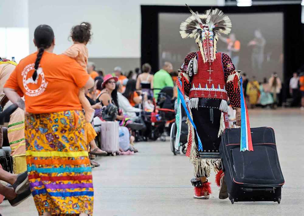 Dancers at the powwow at the RBC Convention Centre Tuesday,