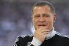 Bayern Munich sports director Max Eberl arrives for the Bundesliga soccer match between FC Augsburg and FC Bayern Munich in Augsburg, Germany, Aug. 30, 2025. (AP Photo/Matthias Schrader)