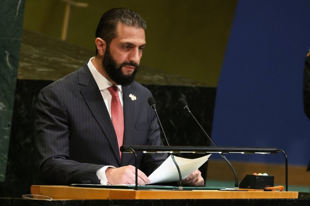 Syria President Ahmad Al-Sharaa speaks during the 80th session of the United Nations General Assembly, Wednesday, Sept. 24, 2025, at U.N. headquarters. (AP Photo/Heather Khalifa)
