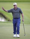 Alex Noren waves during the third round of the BMW PGA Championship golf tournament, Saturday, Sept. 13, 2025, at Wentworth Golf Club in Virginia Water, England. (Adam Davy/PA via AP)