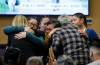 JOHN WOODS / FREE PRESS
                                Madeline Hunter, left, and her mother Jeanie Hunter embrace the parents as family and friends gather at a memorial for Steffen Skjottelvik at ChapelLawn Funeral Home in Headingley Monday, Sept 1, 2025. Skjottelvik drowned as he was crossing a river in northern Manitoba. Reporter: tyler