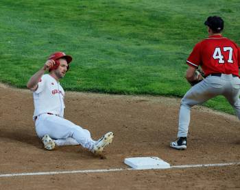 JOHN WOODS / FREE PRESS
                                Winnipeg Goldeyes outfielder Max Murphy (left) surpassed Hall of Famer Reggie Abercrombie in June to become the team’s all-time leader in home runs.