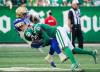 Heywood Yu / THE CANADIAN PRESS
                                Roughriders DB Rolan Milligan (right) tackles Bombers receiver Dalton Schoen during Sunday’s Labour Day Classic.