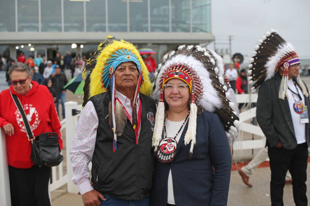 George Williams / Free Press
Assembly of First Nations National Chief Cindy Woodhouse Nepinak, right, with Chief Murray Clearsky of Waywayseecappo First Nation.