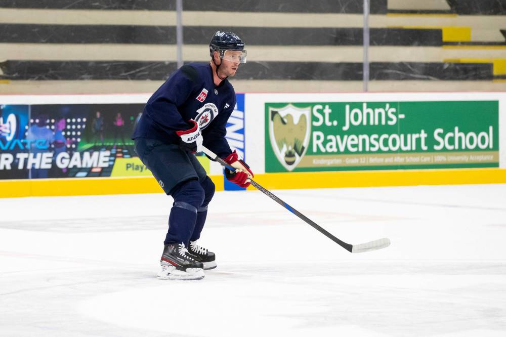 BROOK JONES / FREE PRESS
Winnipeg Jets centre Jonathan Toews admits he dealt with some nerves in his return to pro hockey after being away from the rink for so long, but said it’s good be back on the ice.