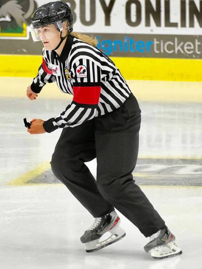 ICE WAVE MEDIA PHOTO
                                Stonewall’s Amy Martin suited up for her first NHL assignment last weekend in Montreal, reffing two Winnipeg Jets games at the prospects tournament.