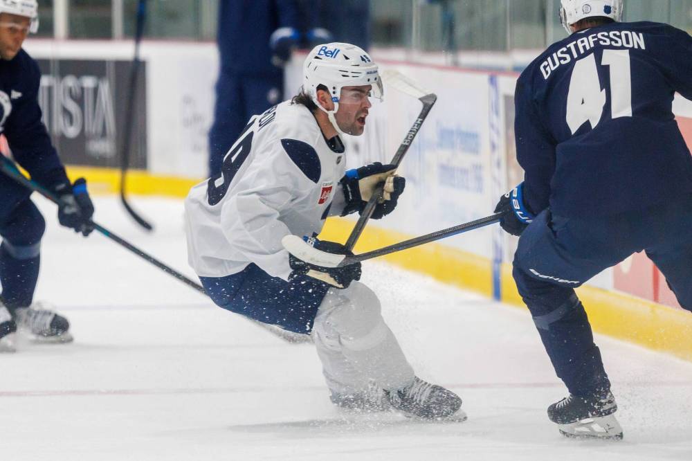 MIKE DEAL / FREE PRESS
Winnipeg Jets’ Colby Barlow (49) during training camp at Hockey For All Centre on Thursday, September 18, 2025.