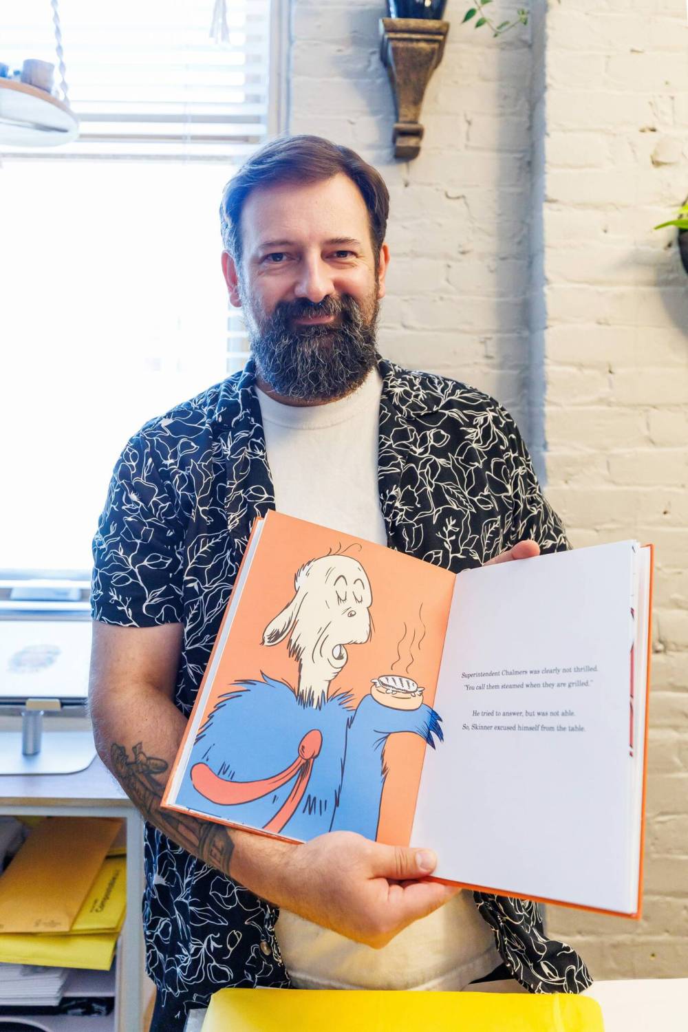 MIKE DEAL / FREE PRESS
Tyrone Deise has gained a large YouTube following for his highly creative renditions, including a
Dr. Suess-inspired version, of a classic Simpsons episode in which Principal Skinner serves Superintendent Chalmers ‘steamed hams.’ Left: Terrence Ferguson (left) as Gary Chalmers and Reegan Bourgeois as Seymour Skinner in Deise’s live-action, Simpsons-inspired parody of My Dinner with Andre.
