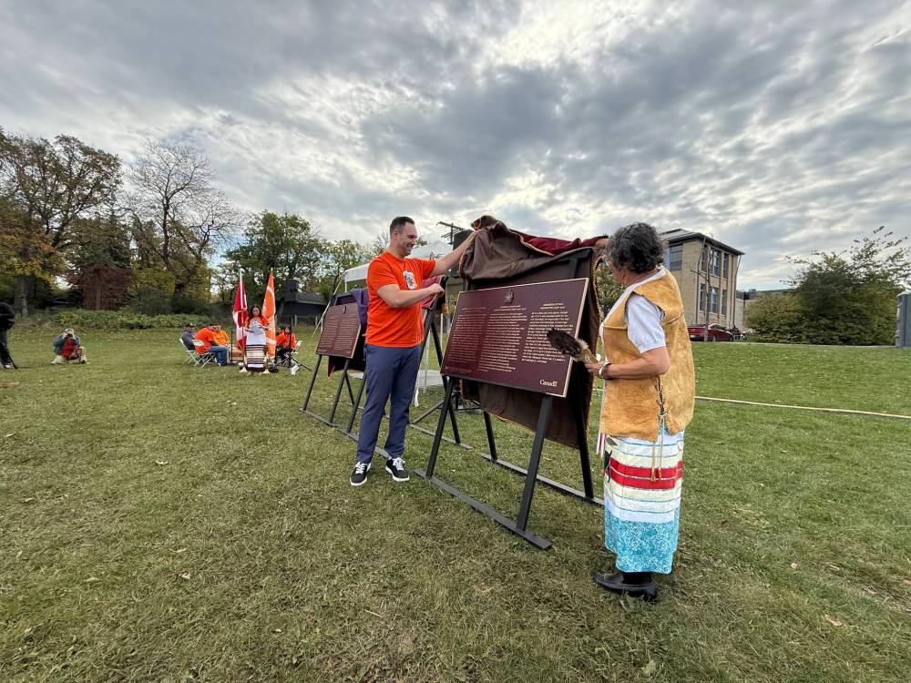 Scott Billeck / Free Press
More than 100 people gathered Tuesday at 621 Academy Rd., on the National Day for Truth and Reconciliation, for a ceremony unveiling three plaques near a former residential school.