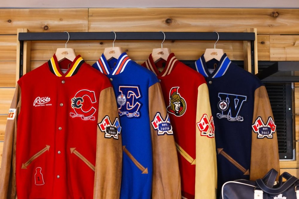 Roots' NHL jackets are seen in the jacket archive at Roots' leather factory in Toronto, Thursday, June 5, 2025. THE CANADIAN PRESS/Cole Burston
