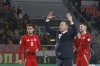 Wales' head coach Craig Bellamy celebrates at the end of a World Cup 2026 group J qualifying soccer match between North Macedonia and Wales at National Arena Todor Proeski in Skopje, North Macedonia, Tuesday, March 25, 2025. (AP Photo/Boris Grdanoski)
