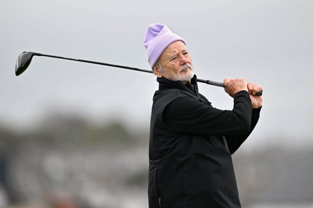 Actor Bill Murray during day one of the 2025 Alfred Dunhill Links Championship at the Carnoustie Golf Links course in Angus, Scotland, Thursday, Oct. 2, 2025. (Malcolm Mackenzie/PA via AP)