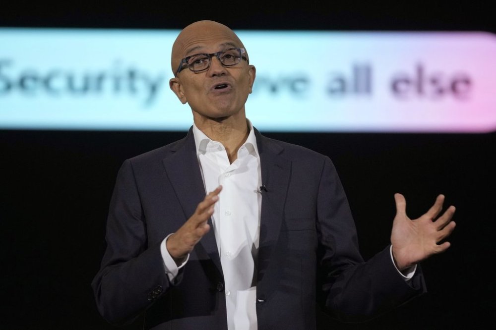 Microsoft CEO Satya Nadella speaks during an event in Jakarta, Indonesia on Tuesday, April 30, 2024. (AP Photo/Dita Alangkara)