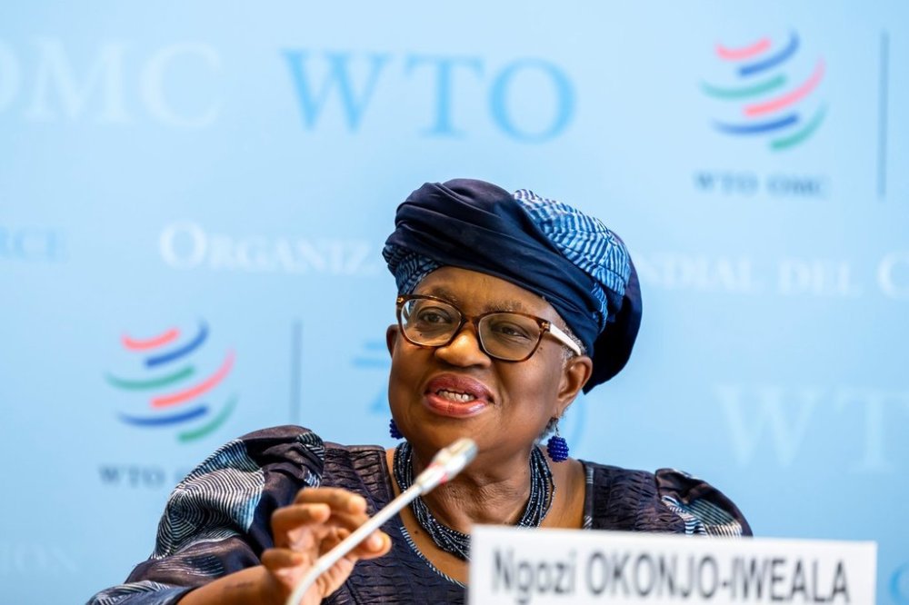 Nigeria's Ngozi Okonjo-Iweala, Director General of the World Trade Organisation (WTO), speaks to the media about the report