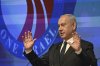 Israeli Prime Minister Benjamin Netanyahu speaks at the opening event of the bipartisan delegation of American legislators to Israel in Jerusalem, Monday, Sept. 15, 2025. (Debbie Hill/Pool Photo via AP)