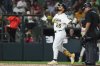 Athletics' Carlos Cortes runs the bases after hitting a two-run home run during the second inning of a baseball gameagainst the Cincinnati Reds Saturday, Sept. 13, 2025, in West Sacramento, Calif. (AP Photo/Sara Nevis)